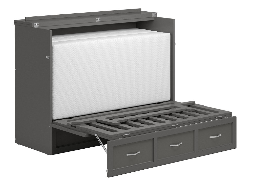 Ashbury Grey Full Size Murphy Bed Frame Partially Extended with Mattress