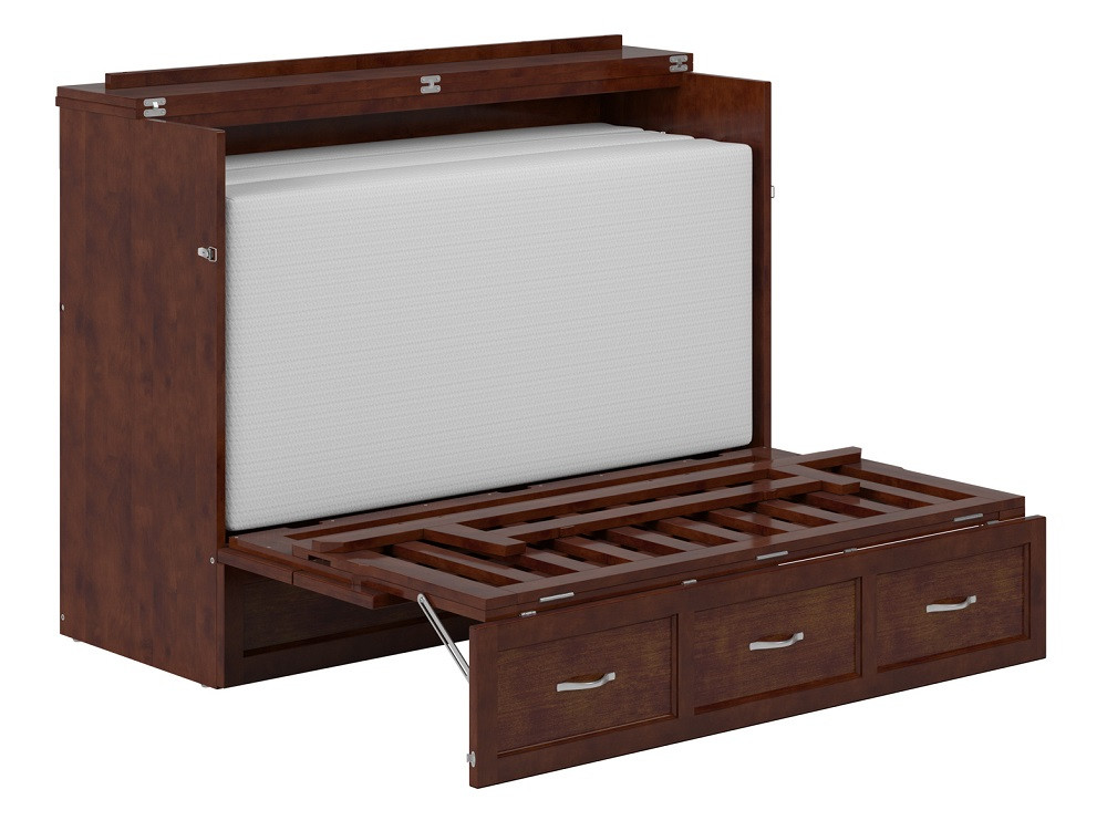 Whittington Walnut Full Size Murphy Bed Frame Partially Extended with Mattress