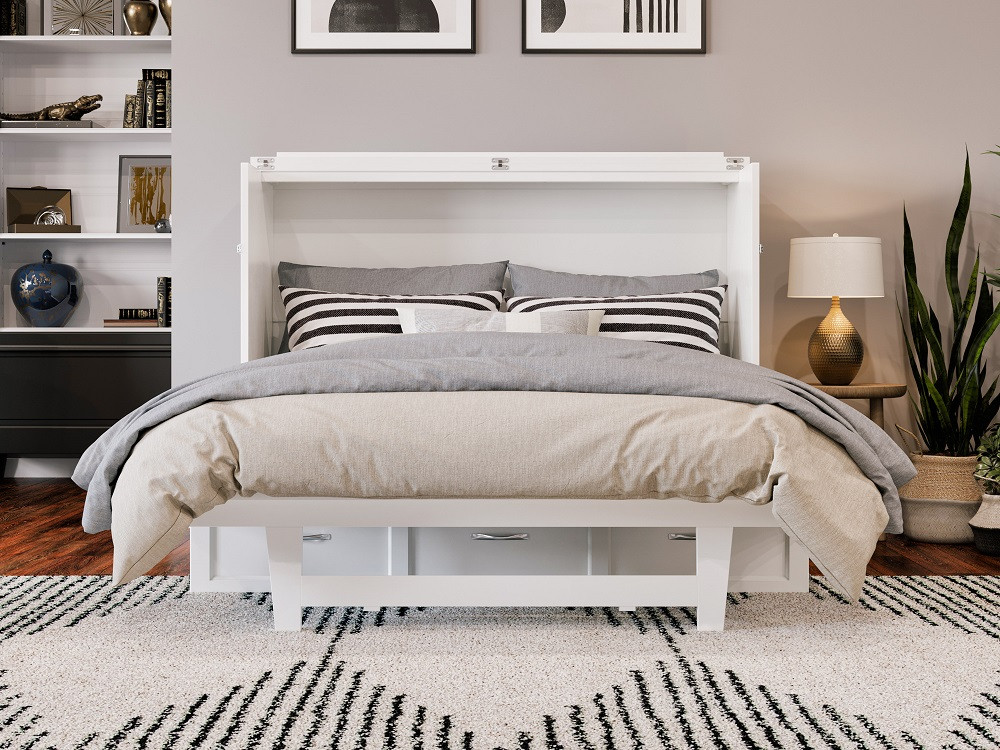 Colette White Full Size Murphy Bed Fully Extended Front View Room