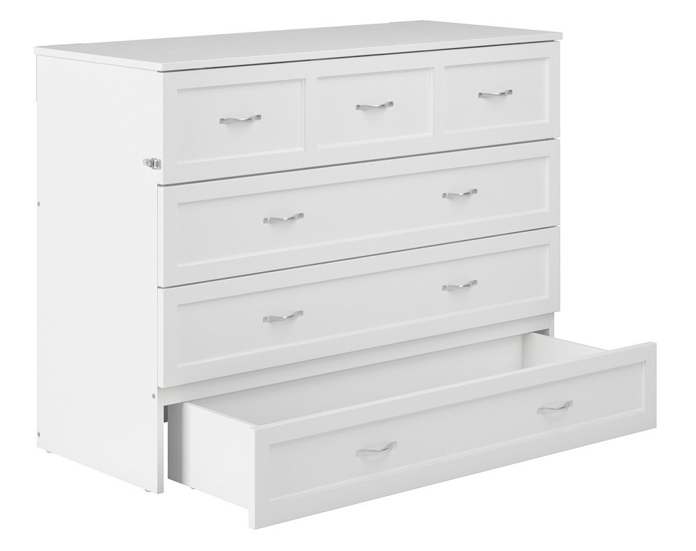 Colette White Full Size Murphy Bed Storage Drawer Open