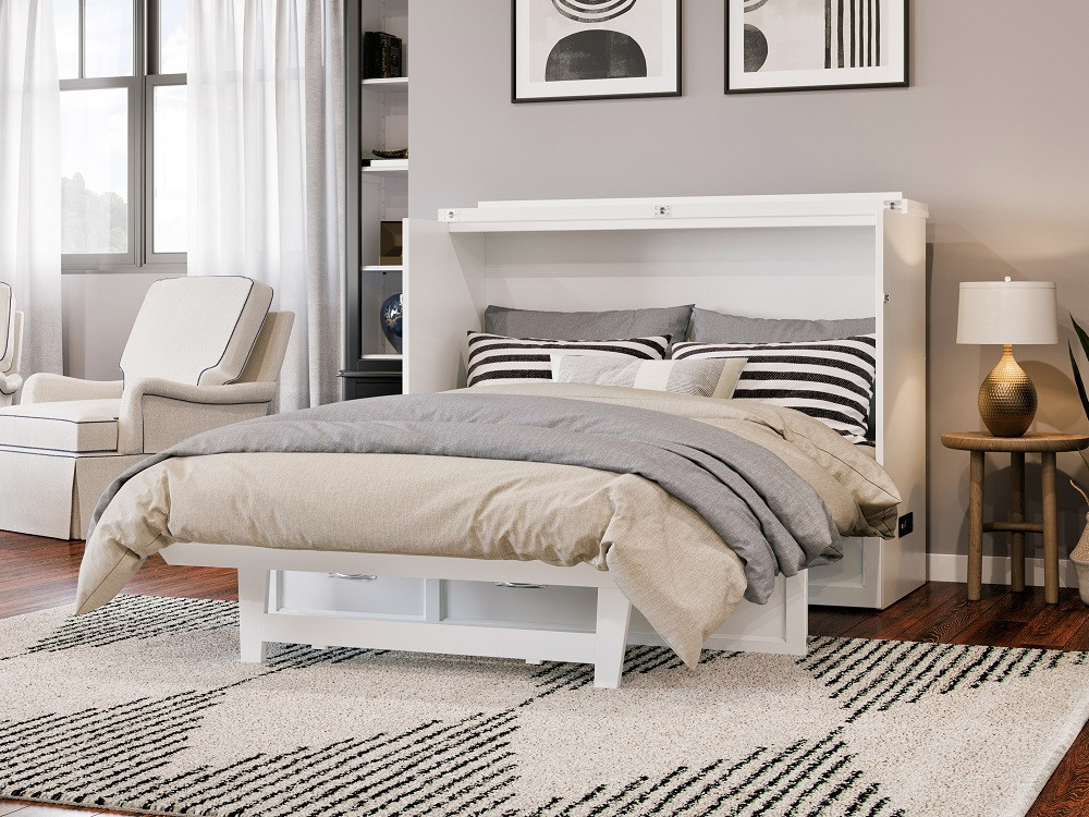Colette White Full Size Murphy Bed Fully Extended Angled View Room