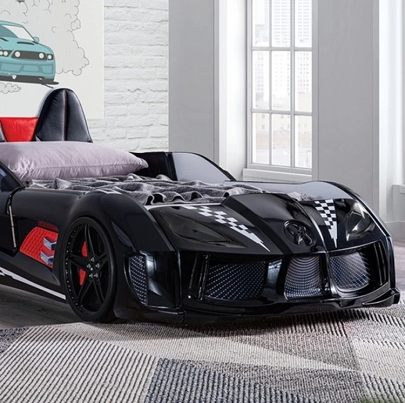 Roadway Black Race Car Bed Detail Room