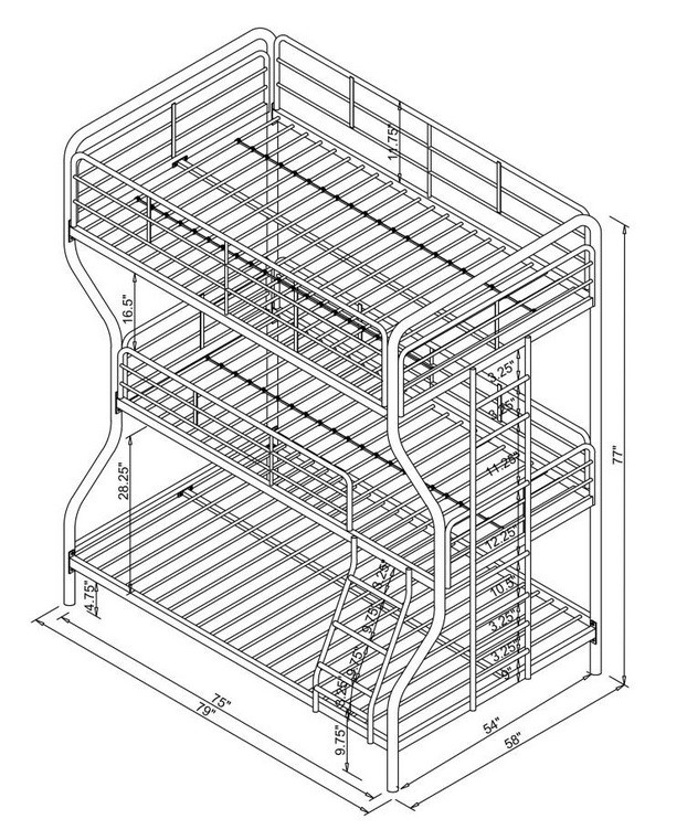 Vetrina Full over Twin over Full Triple Bunk Bed Dimensions