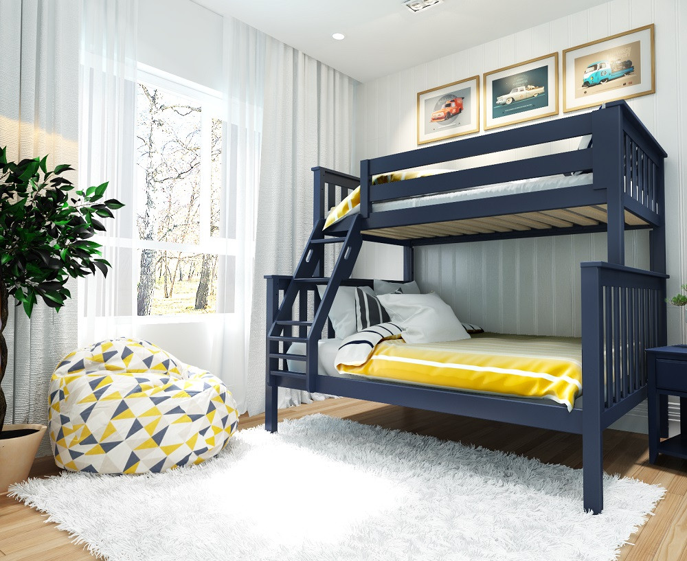 Braxton Blue Bunk Bed Twin over Full Angled View Room 2
