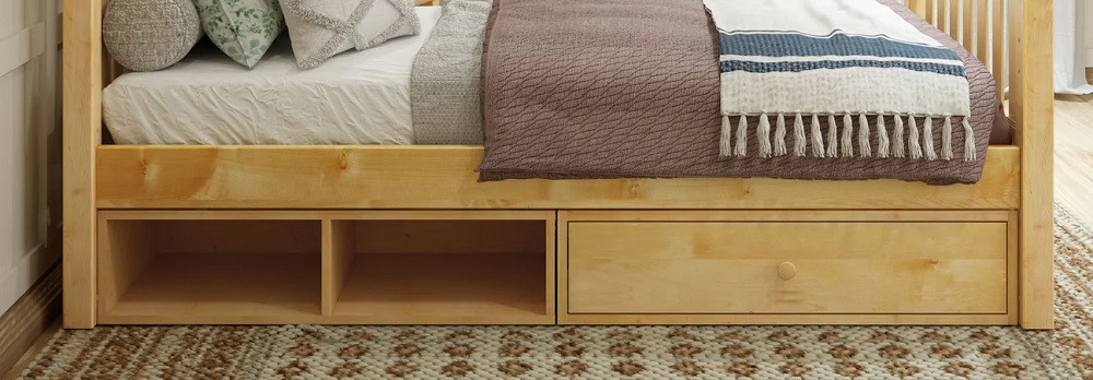 Girard Natural Optional Single Under Bed Storage Drawer and Cubby Front View Room