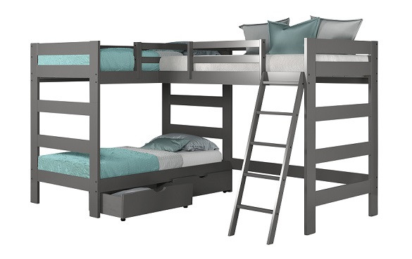 Winthrop Gray Twin Size Loft Bunk Beds shown with Optional Under Bed Drawers
