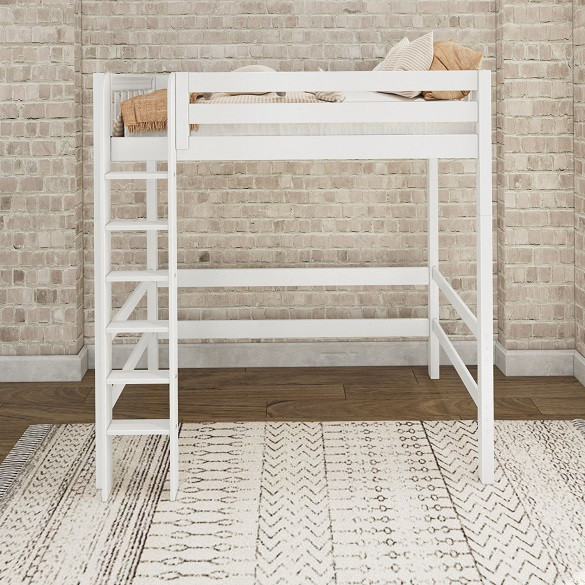 White Downtown Highrise Twin Loft Beds for Teens Front View Room