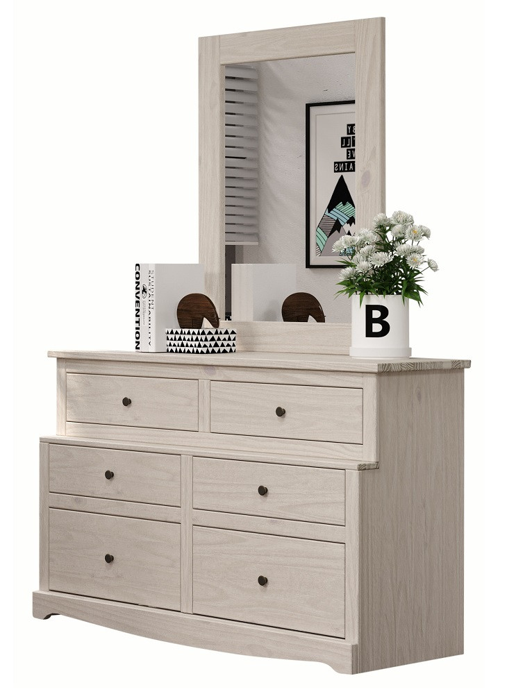 Helena Antique White Tall Mirror shown with Optional 6 Drawer Dresser