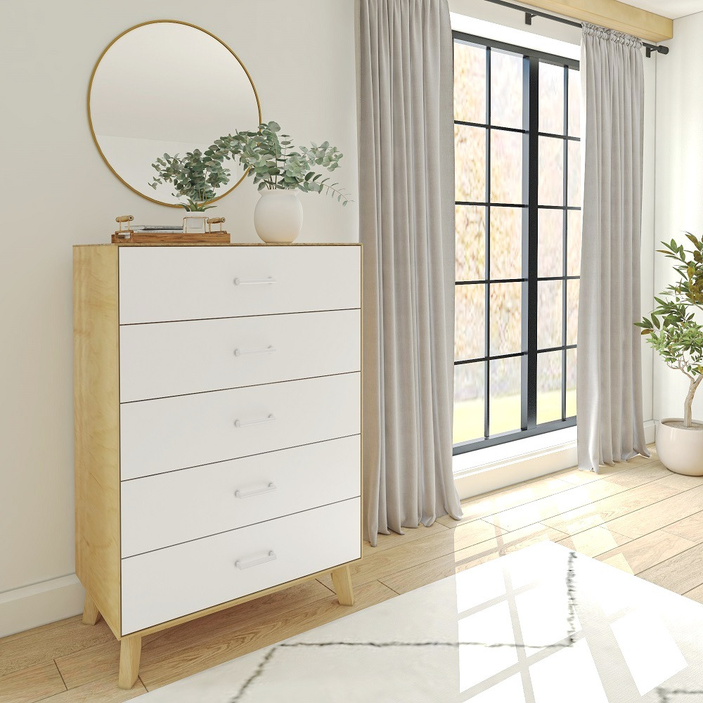 Tinley Park Modern 5 Drawer Dresser Angled View Room
