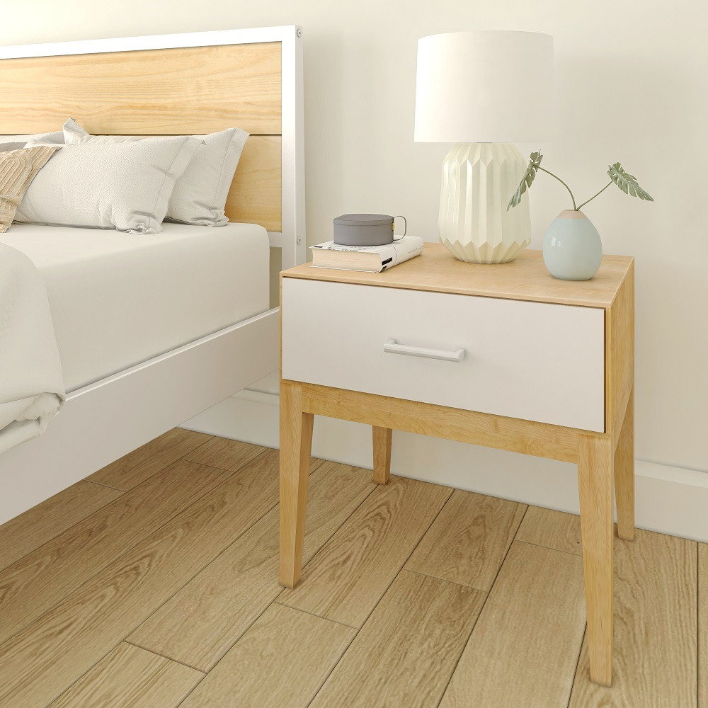 Tinley Park Modern One Drawer Nightstand Angled View Room