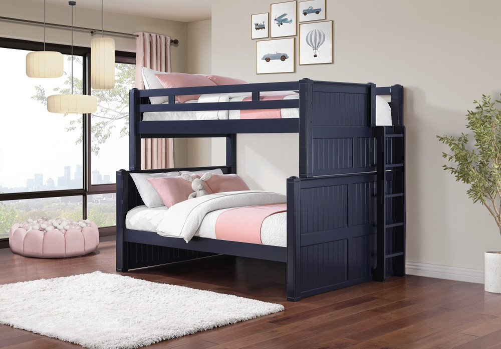 Kallista Dual Height Full over Queen Bunk Bed shown at High Setting-Blue Finish