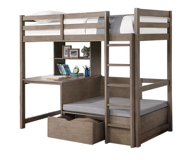 Quinn Greige Loft Bed with Desk