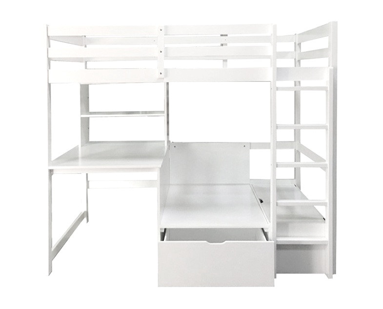 Arden White Loft Bed with Desk Front View