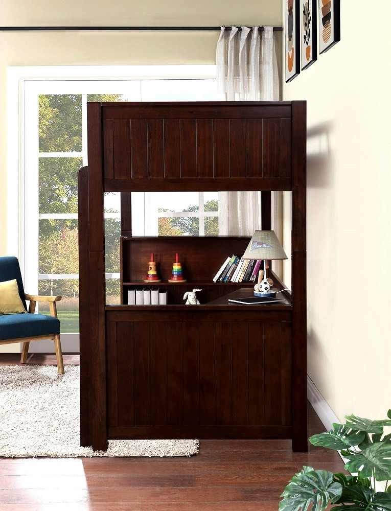 Luca White Loft Bunk Bed End View Room (shown in Espresso)