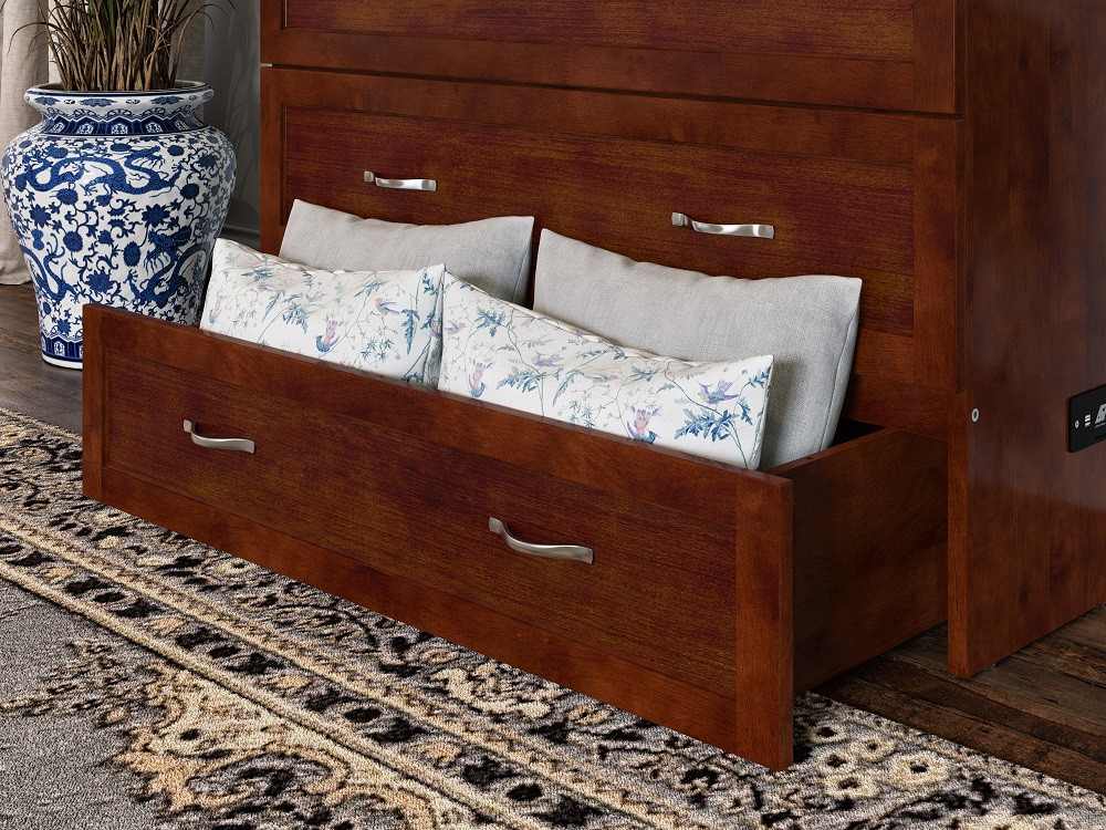 Whittington Walnut Twin XL Murphy Bed Storage Drawer Detail Room