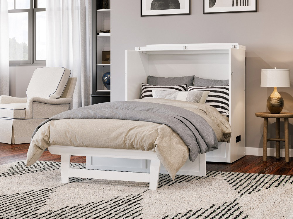 Colette White Twin XL Murphy Bed Fully Extended Angled View Room