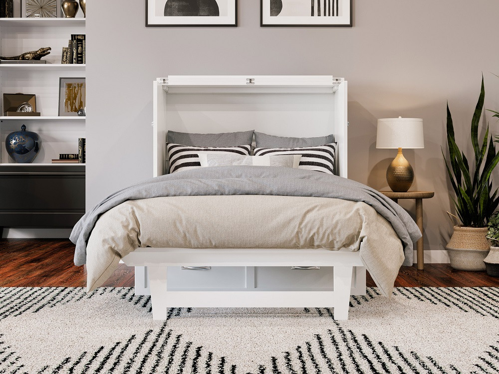 Colette White Twin XL Murphy Bed Fully Extended Front View Room