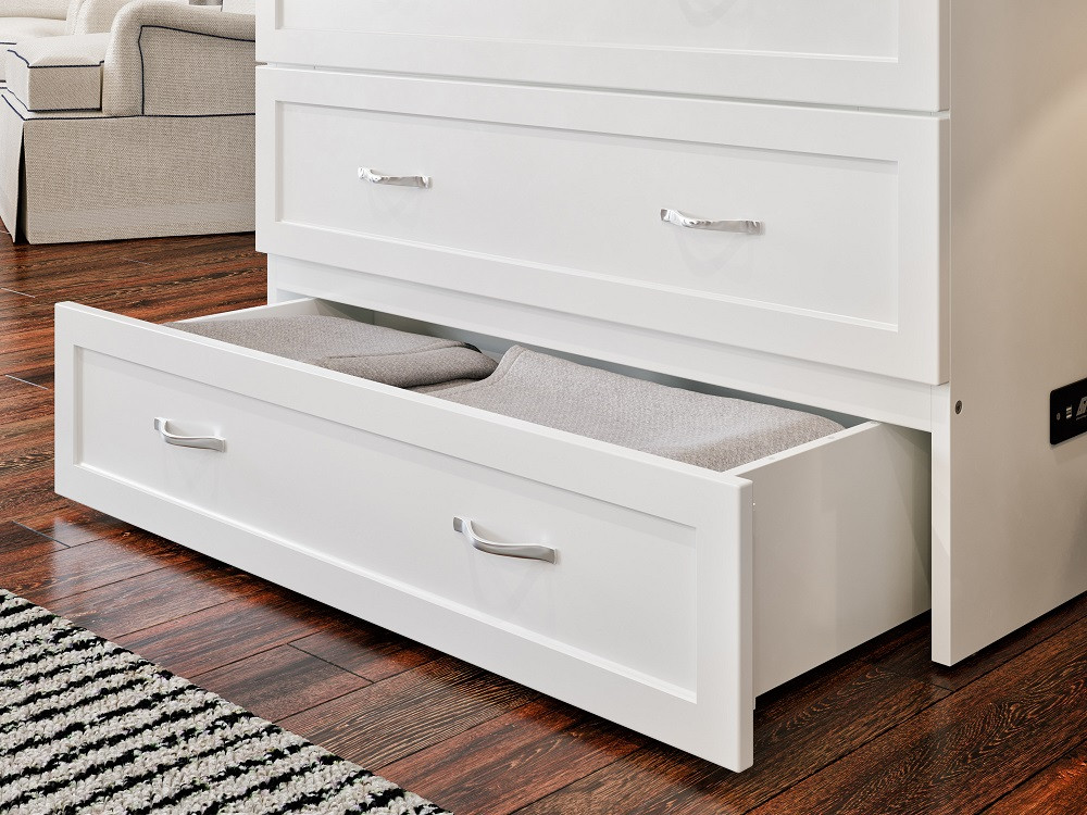 Colette White Twin XL Murphy Bed Storage Drawer Detail Room