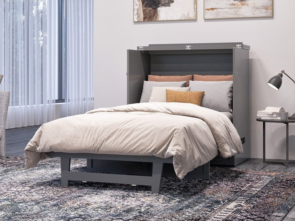 Ashbury Grey Twin XL Murphy Bed Fully Extended Angled View Room