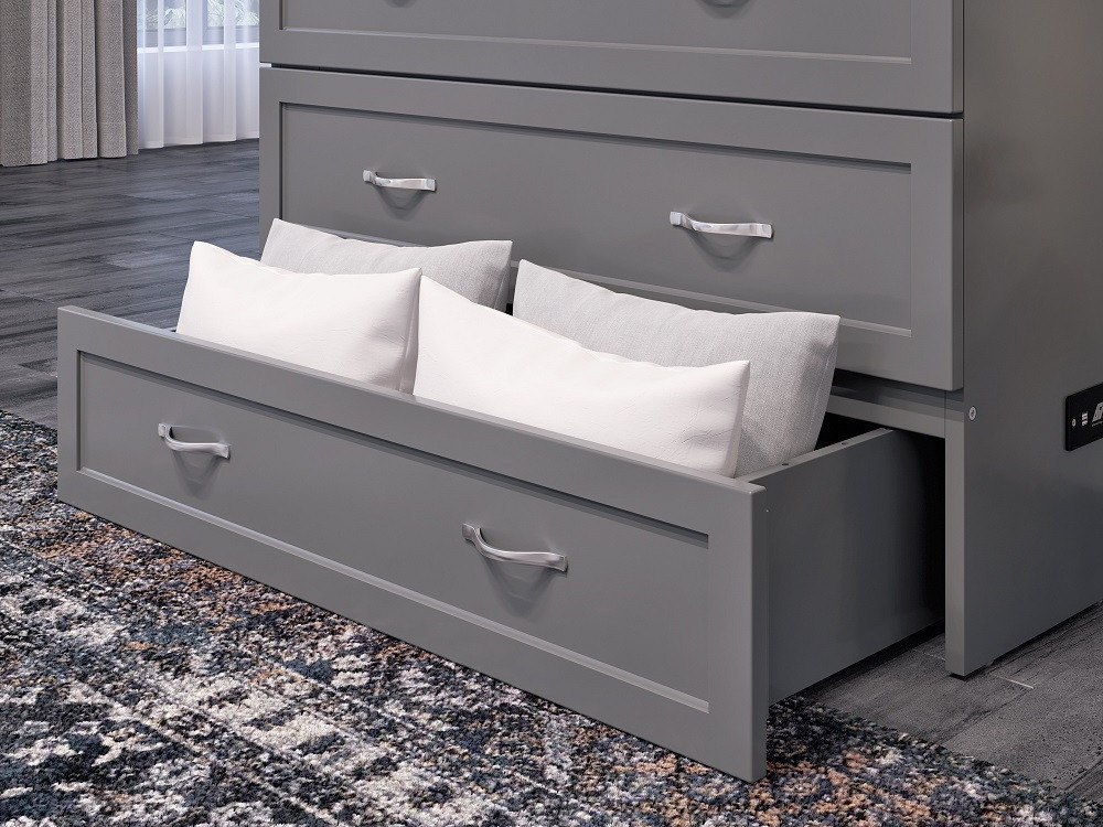 Ashbury Grey Twin XL Murphy Bed Storage Drawer Detail Room