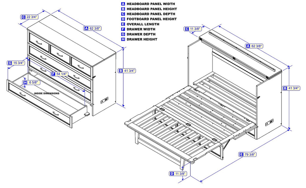 Ashbury Grey Queen Murphy Bed Dimensions