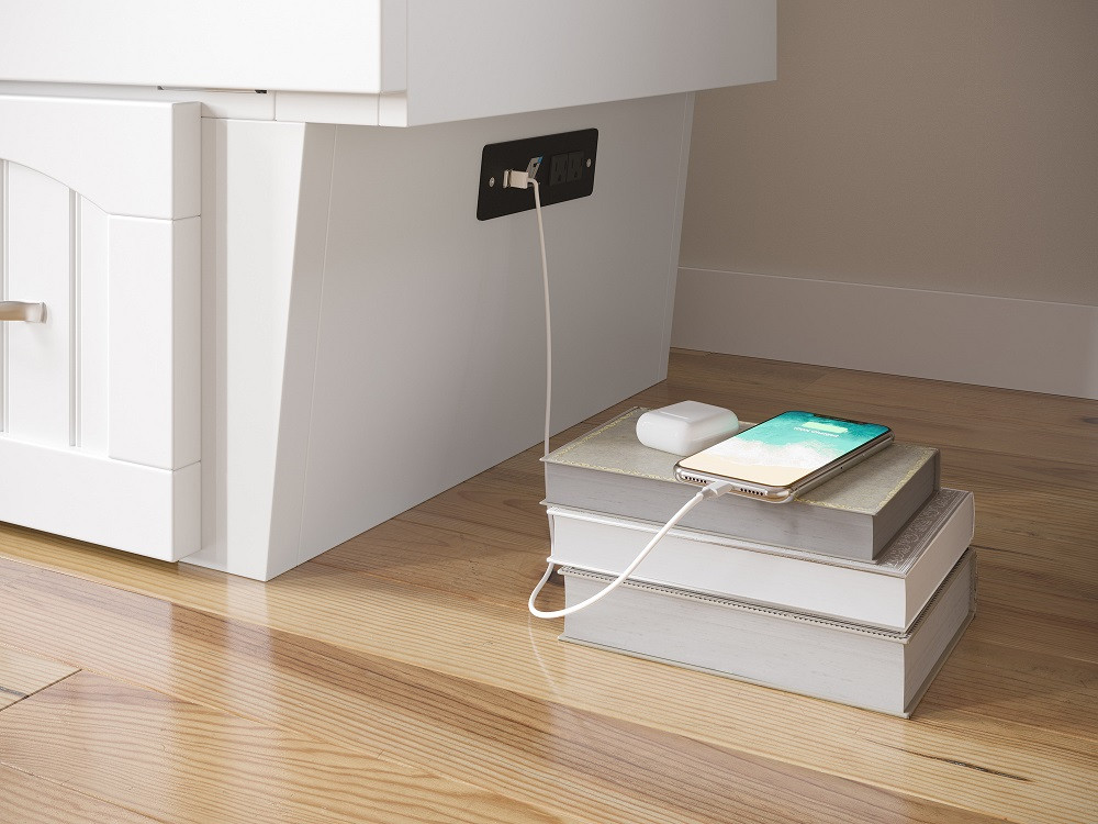 Alameda White Murphy Full Bed Outlet & USB Detail Room