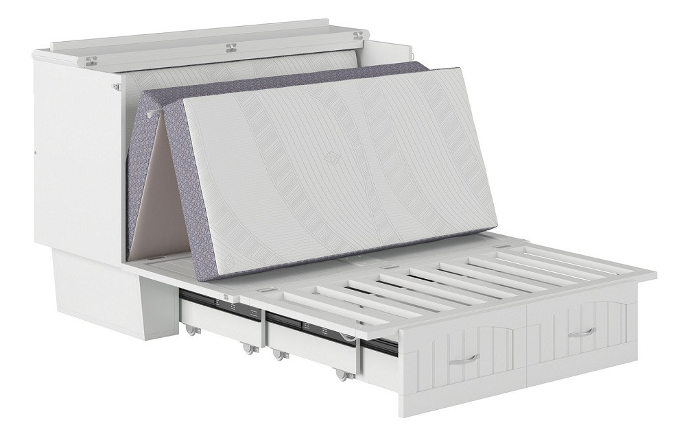 Alameda White Murphy Full Bed Frame Extended with Mattress Unfolding