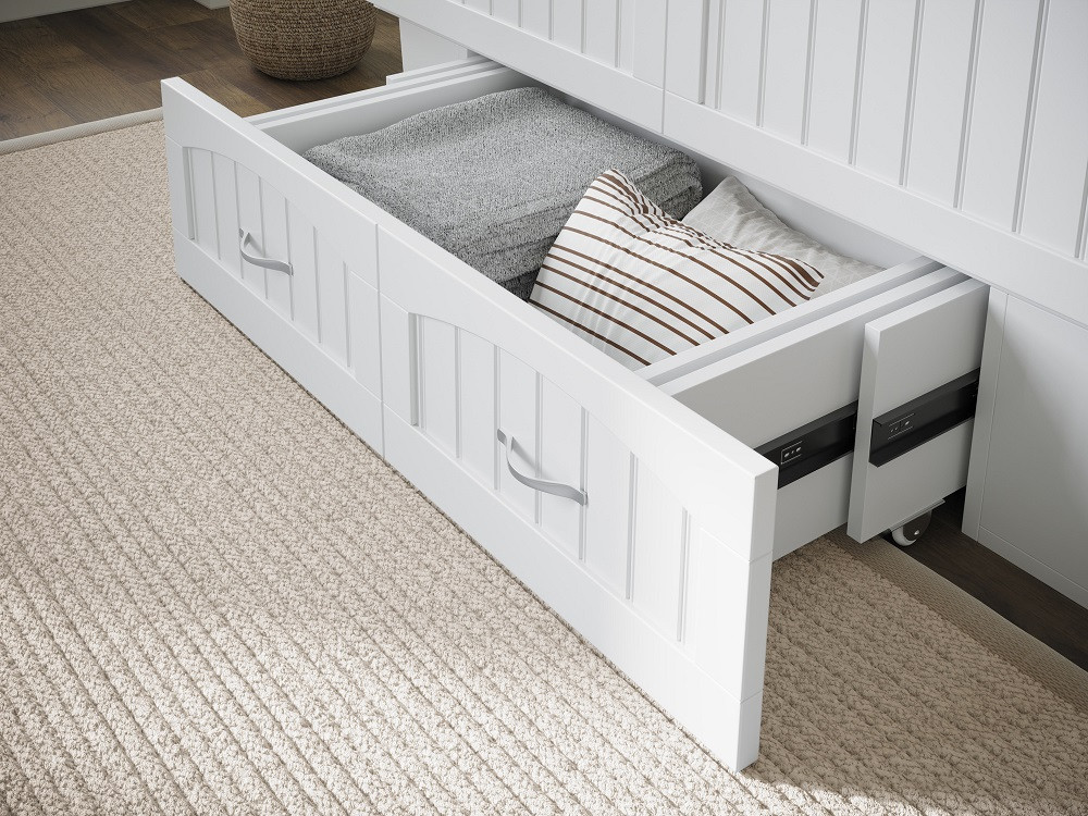Alameda White Murphy Full Bed Storage Drawer Detail Room
