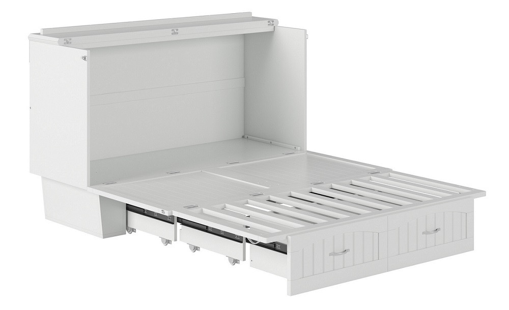 Alameda White Murphy Queen Bed Frame Extended Door Panel Open