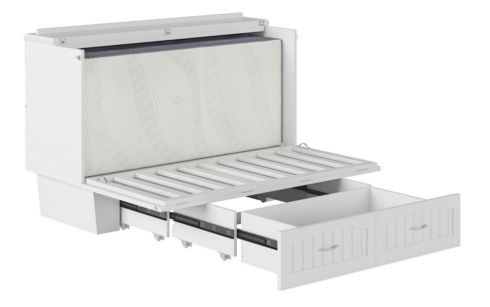 Alameda White Murphy Queen Bed Frame Partially Extended with Mattress Folded
