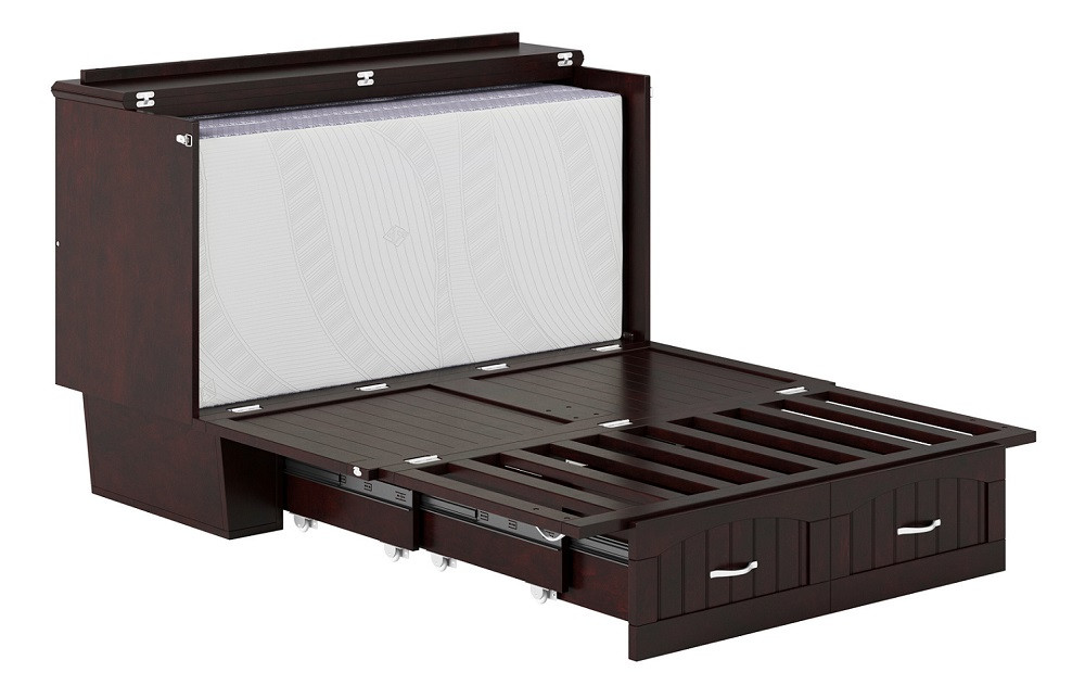 Rowley Espresso Murphy Full Bed Frame Extended with Mattress Folded