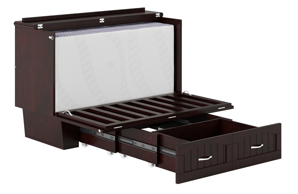 Rowley Espresso Murphy Full Bed Frame Partially Extended with Mattress Folded