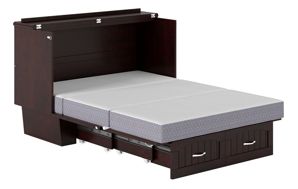 Rowley Espresso Murphy Full Bed Frame Extended with Mattress Unfolded