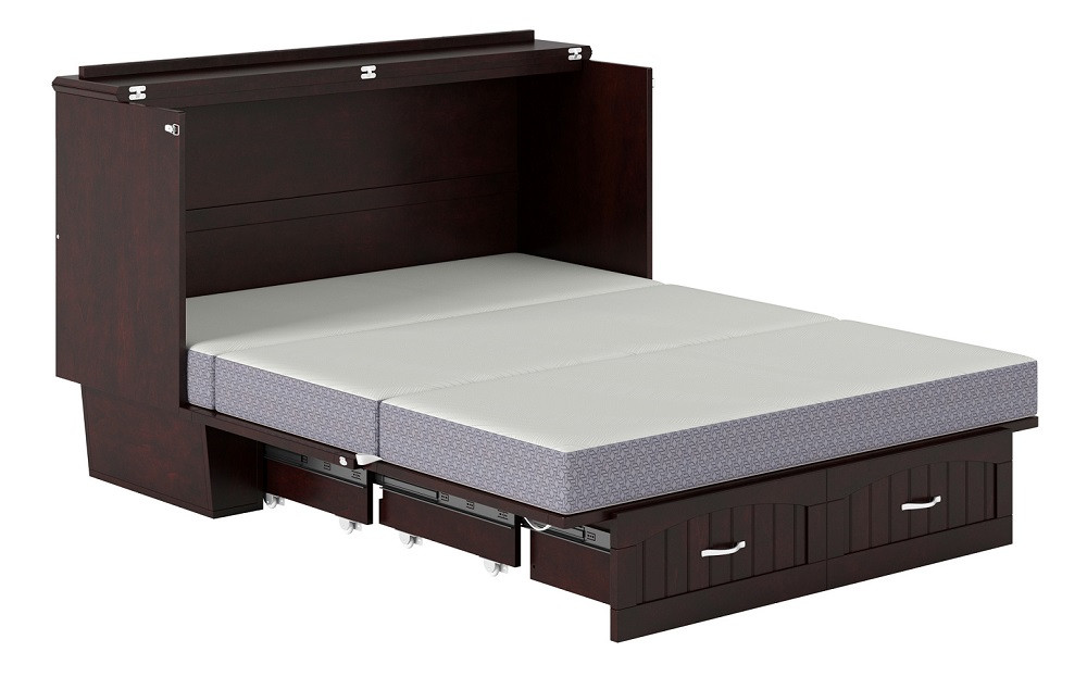Rowley Espresso Murphy Queen Bed Frame Extended with Mattress Unfolded