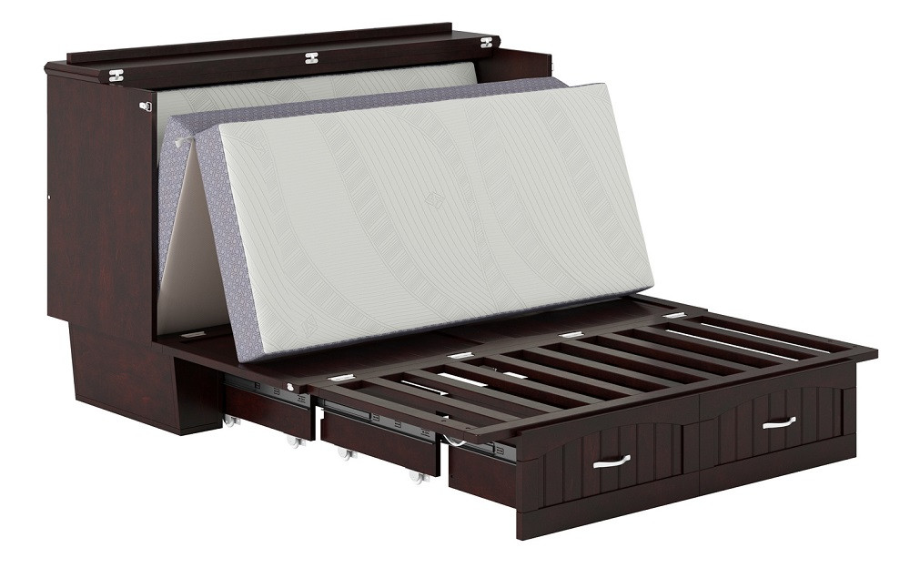 Rowley Espresso Murphy Queen Bed Frame Extended with Mattress Unfolding