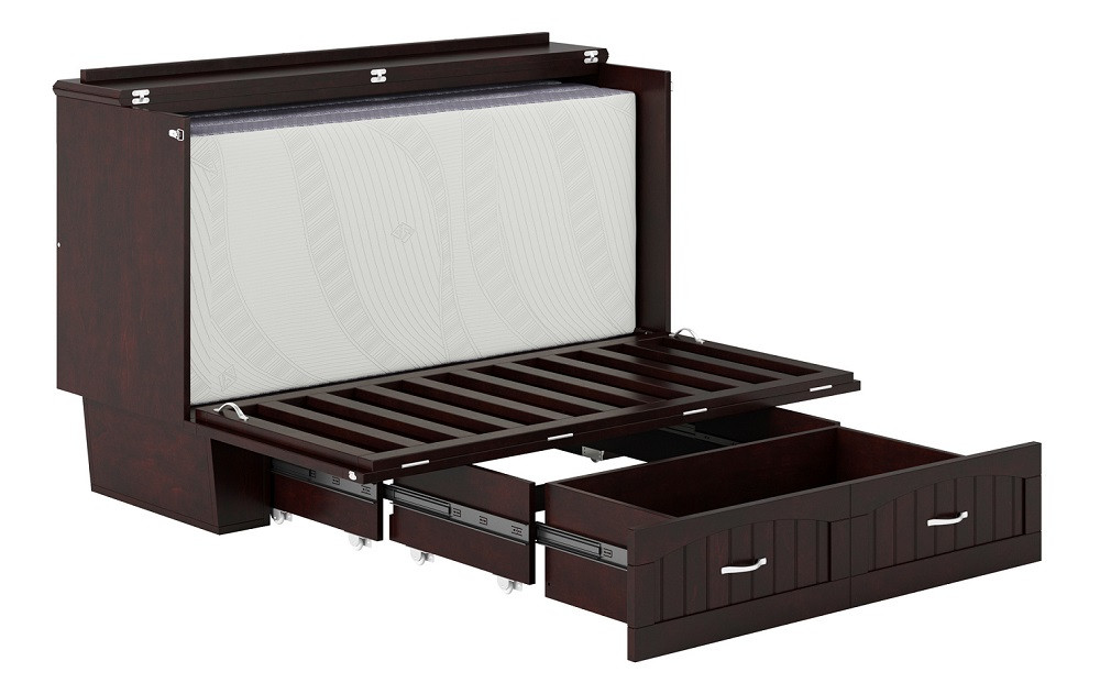 Rowley Espresso Murphy Queen Bed Frame Partially Extended with Mattress Folded