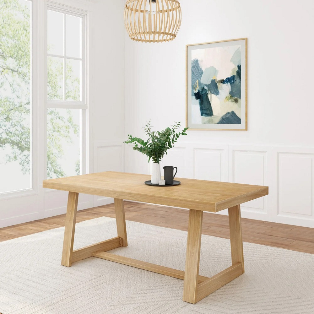 Riley Wirebrush Natural Dining Room Table Angled View Room
