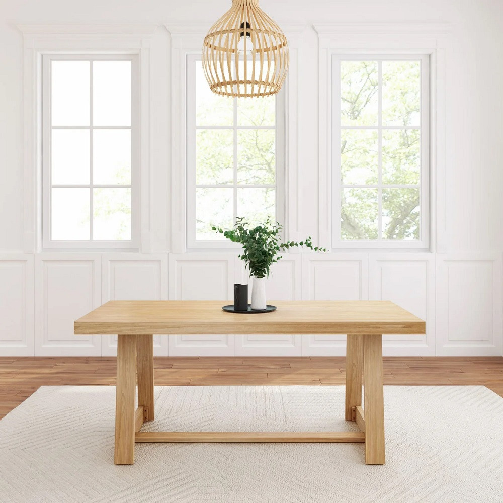 Riley Wirebrush Natural Dining Room Table Front View Room