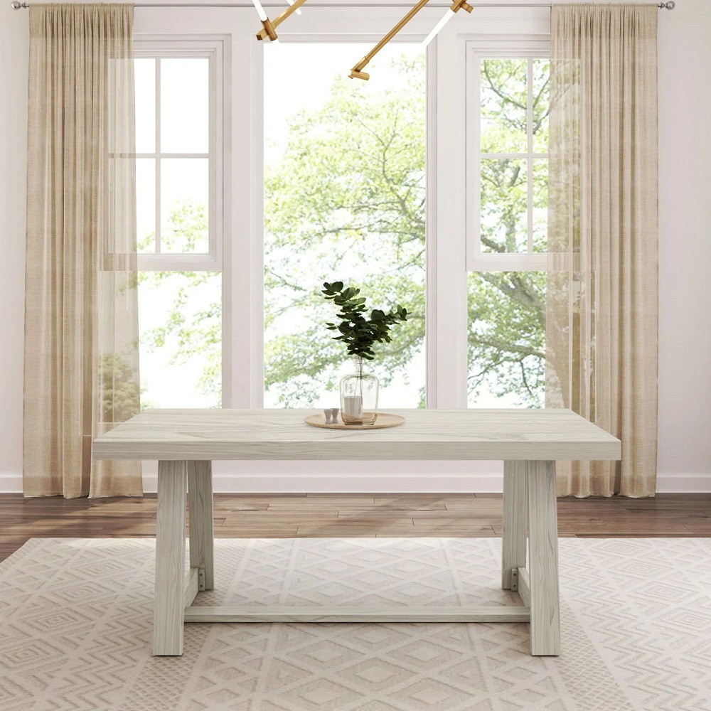 Riley Wirebrush White Sand Dining Room Table Front View Room