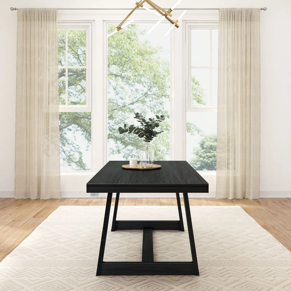 Riley Wirebrush Black Dining Room Table Side View Room