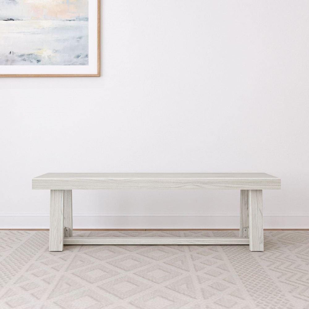 Riley Wirebrush White Sand Dining Room Bench Front View Room