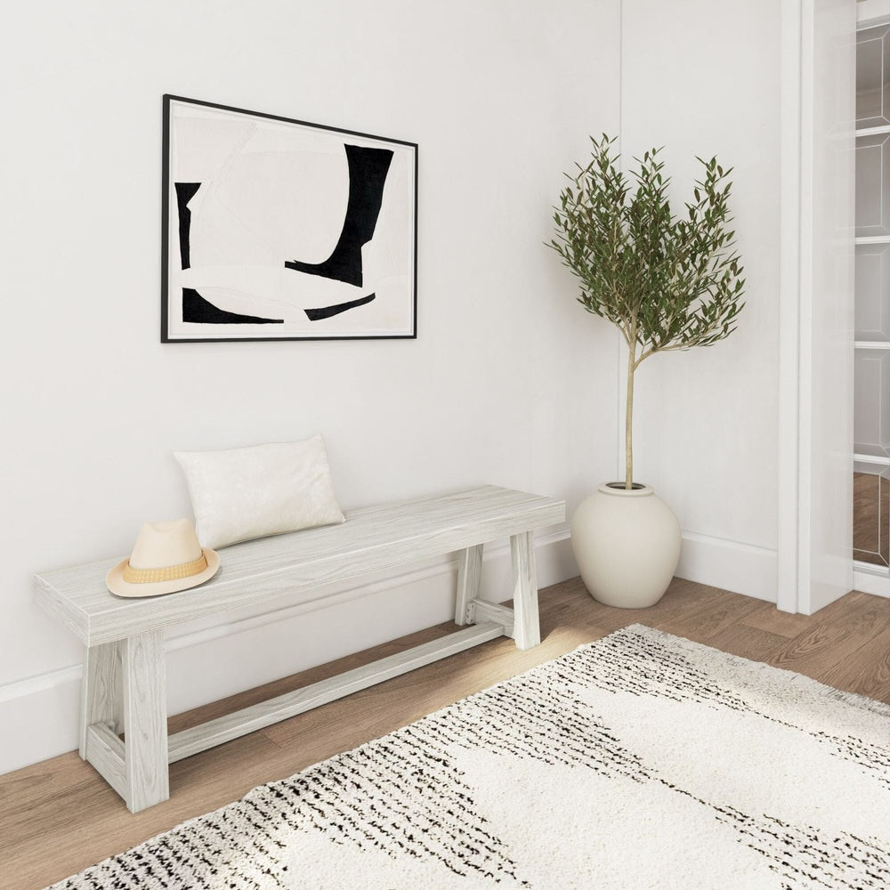 Riley Wirebrush White Sand Dining Room Bench Angled View Room