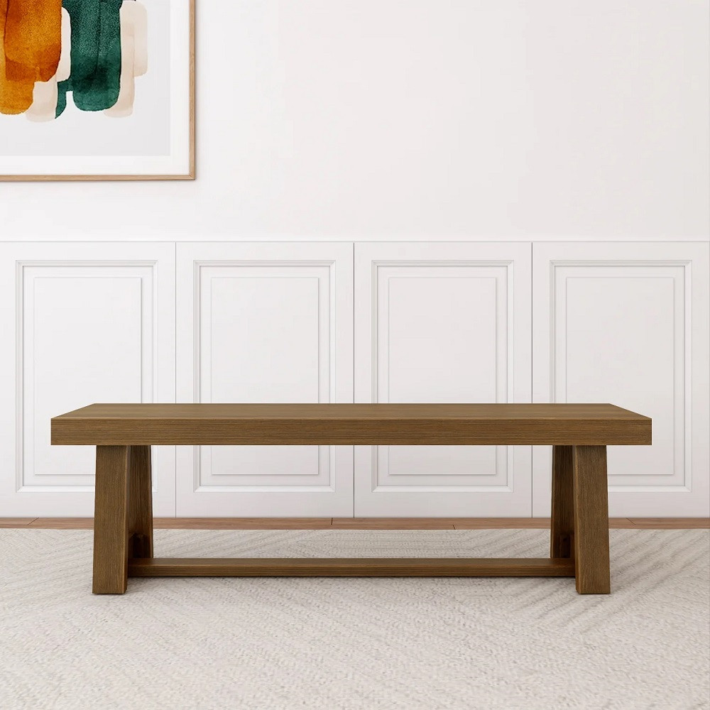 Riley Wirebrush Pecan Dining Room Bench Front View Room