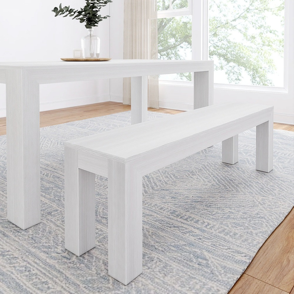 Rockport Distressed White Dining Bench shown with Optional Rockport Distressed White Dining Table Room