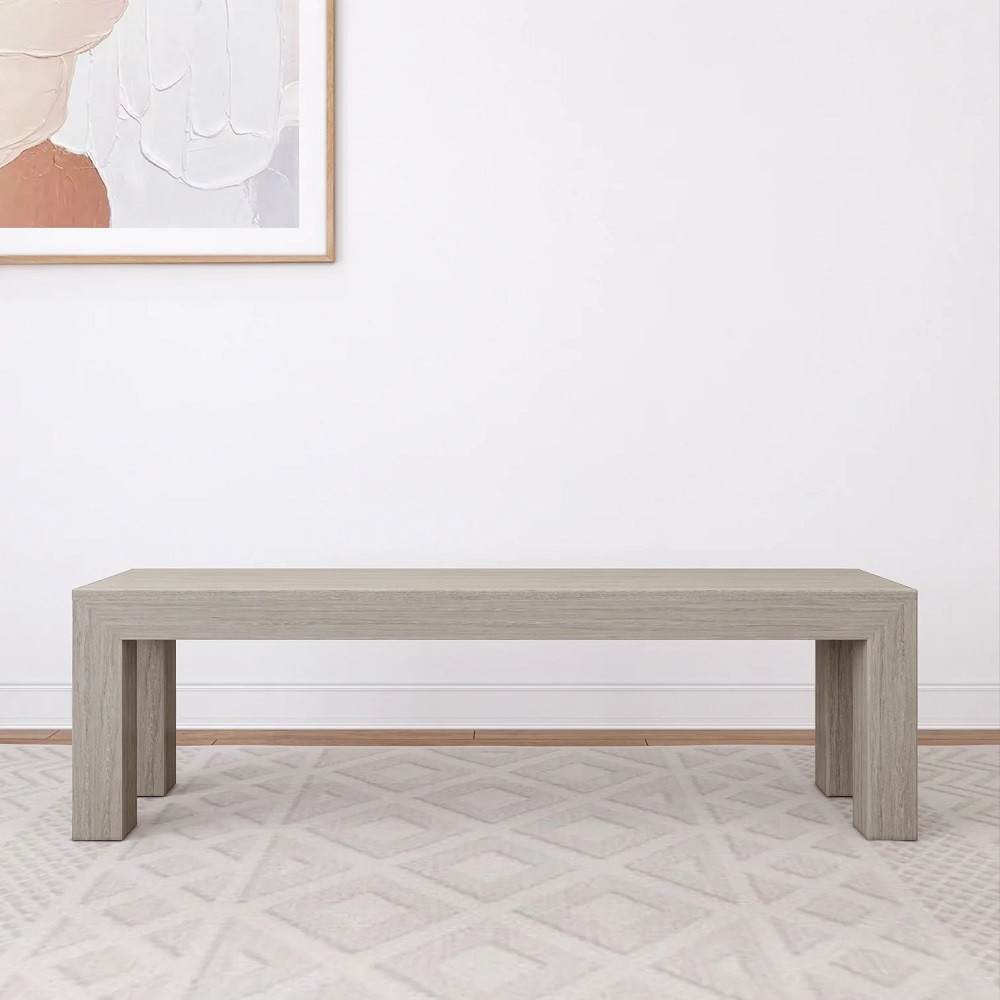 Rockport Distressed Seashell Dining Bench Front View Room