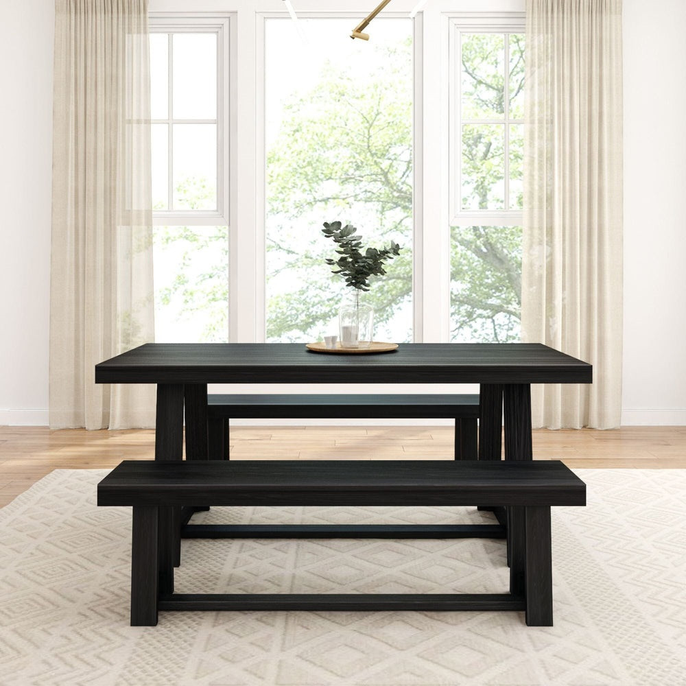 Riley Black Dining Room Table and Bench Front View Room