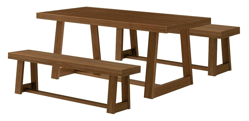 Riley Pecan Dining Room Table and Bench Angled View