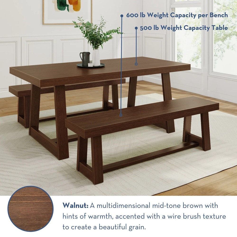 Riley Walnut Dining Room Table and Bench Product Detail
