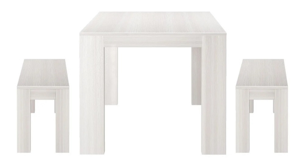Rockport Distressed White Dining Table with Bench End View