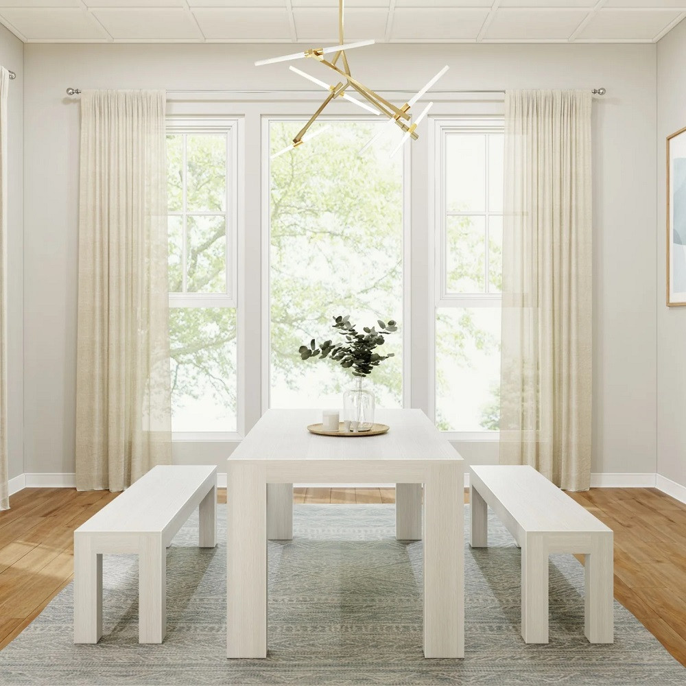Rockport Distressed White Dining Table with Bench End View Room